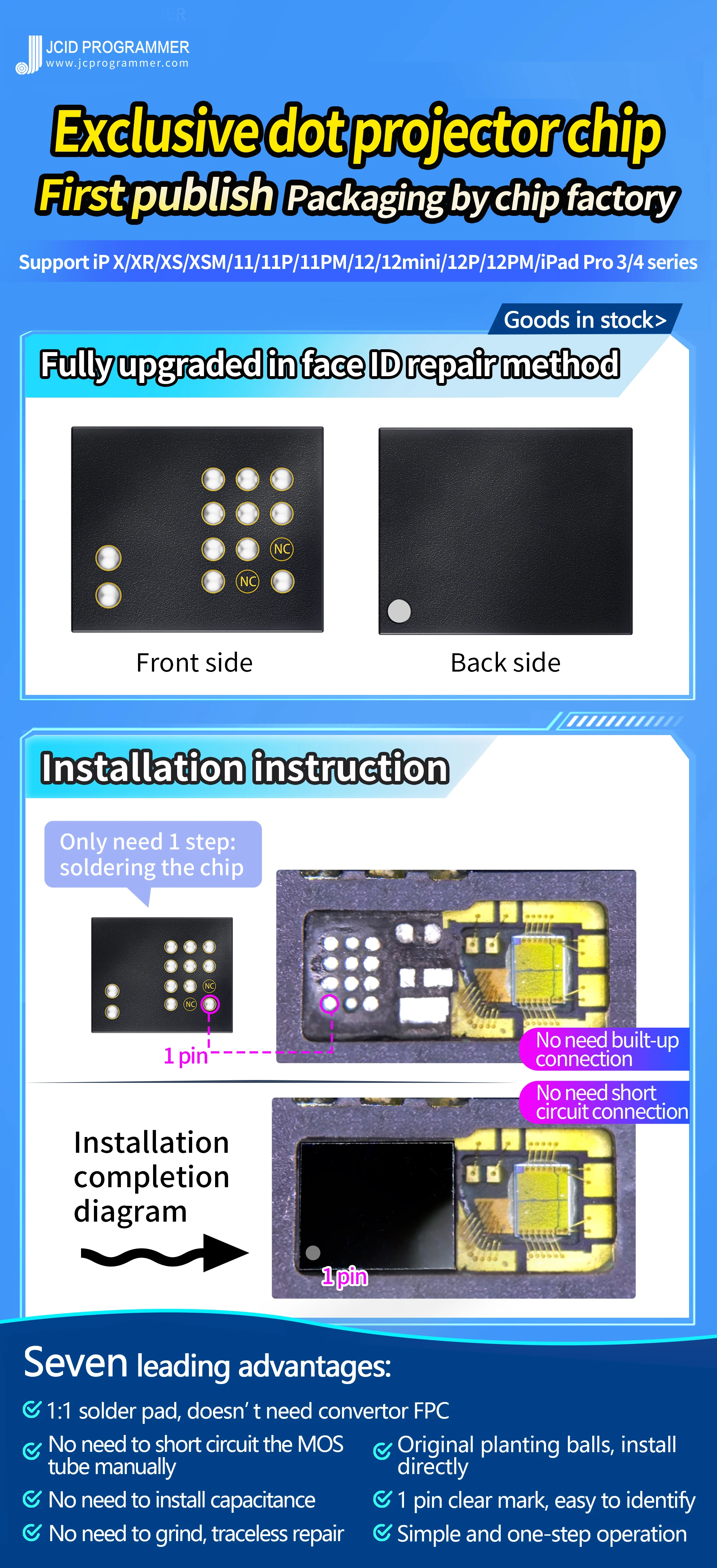 JC Integrated Chip Face ID Repair for iPhone X-12Pro Max iPad Pro 3/4 JC Dot Projector IC No Transfer Required Easy Installation
