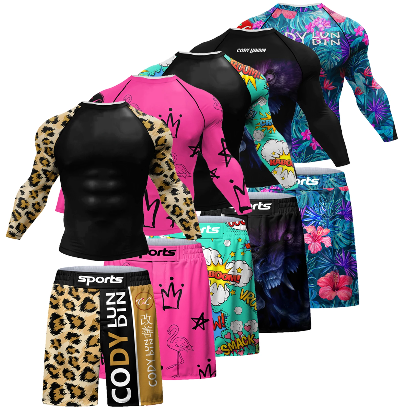 Chie LUNDIN-chándal de leopardo para hombre, tatuajes Jiu Jitsu, conjuntos de compresión Bjj para hombre, pantalones cortos Grappling, traje Mma personalizado, 2 piezas