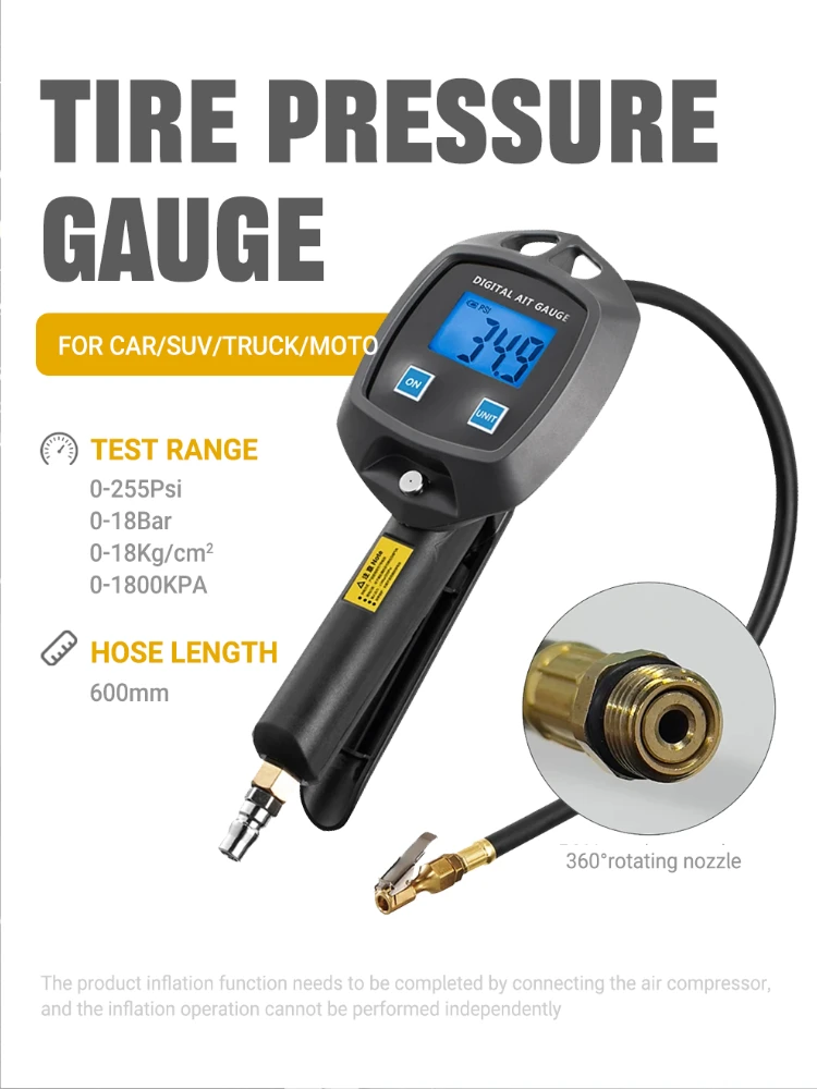 AliExpress NONE Multi-Unit Tire Inflator Gauge 0-18Kg/cm² 0-1800KPA 0-255PSI 0-18Bar Digital Display For Car Bike Tire Pressure Monitoring