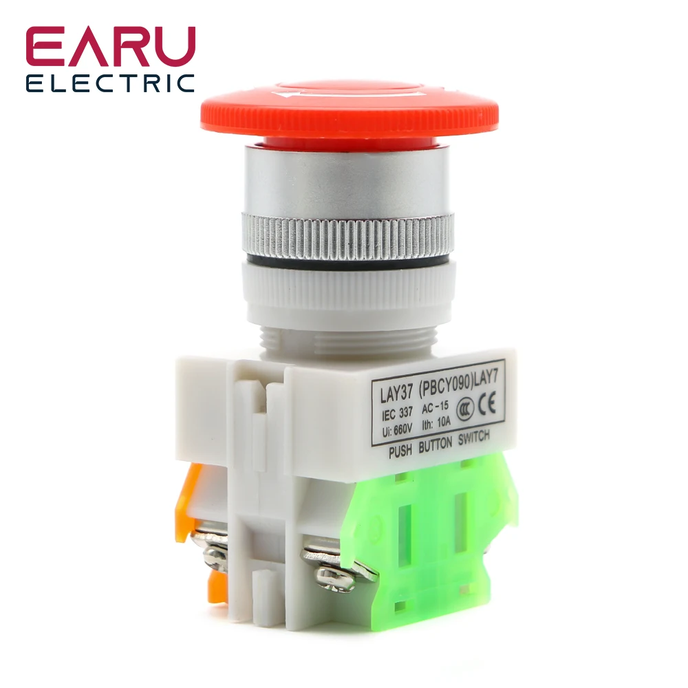 Red Mushroom Cap 1NO 1NC DPST Emergency Stop Push Button Switch AC 660V 10A Switch Equipment Lift Elevator Latching Self Lock