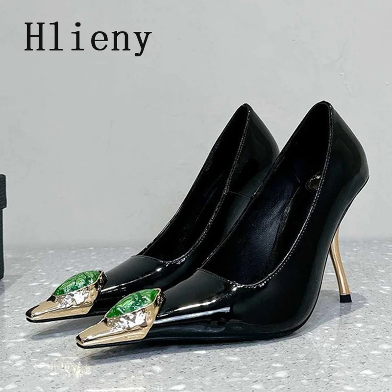 Hlieny Street Style Design Inlay Diamonds Woman Pumps Elegant Sexy Strange Thin Heels Pointed Toe Banquet Prom Slingbacks Shoes