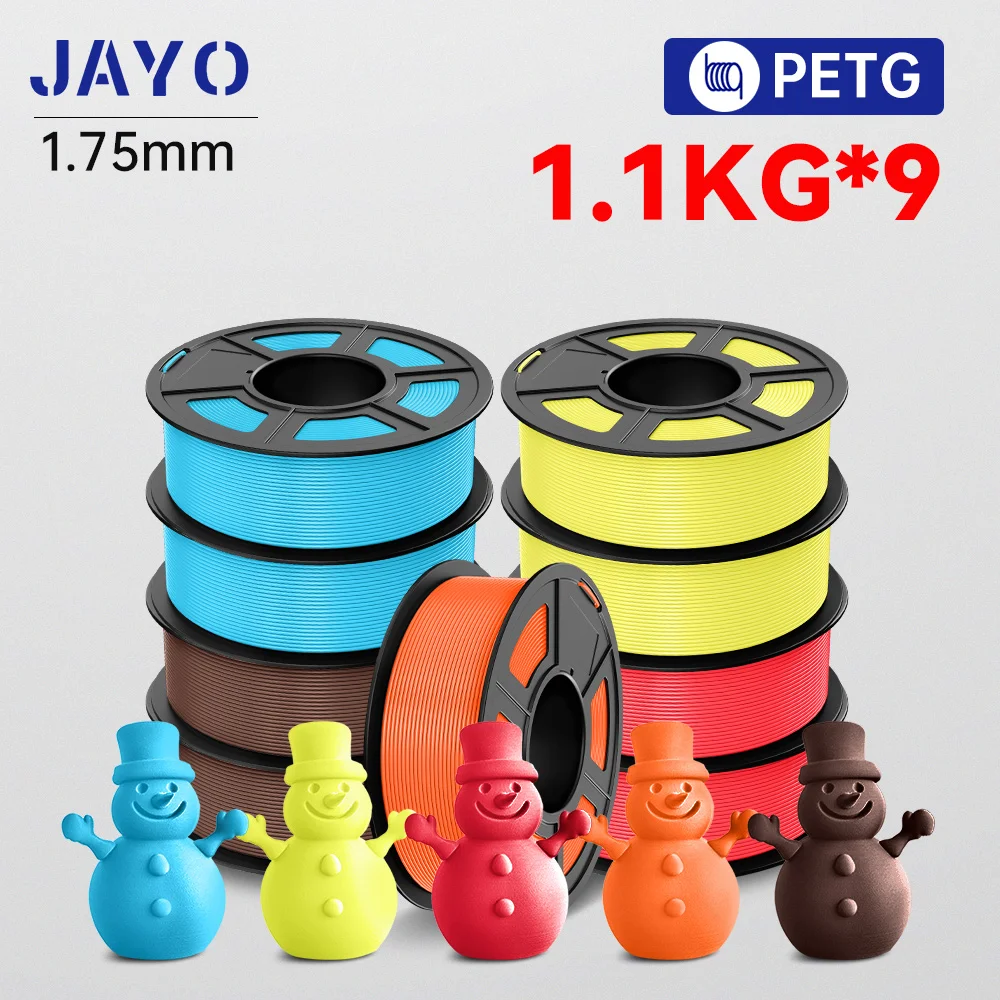JAYO 9 Rollen 3D PETG/PETG Klares Druckerfilament 1,75 mm ±0,02 mm Hohe Zähigkeit & 100 % ordentlich gewickeltes Filament, passend für 99 % der 3D-FDM-Drucker