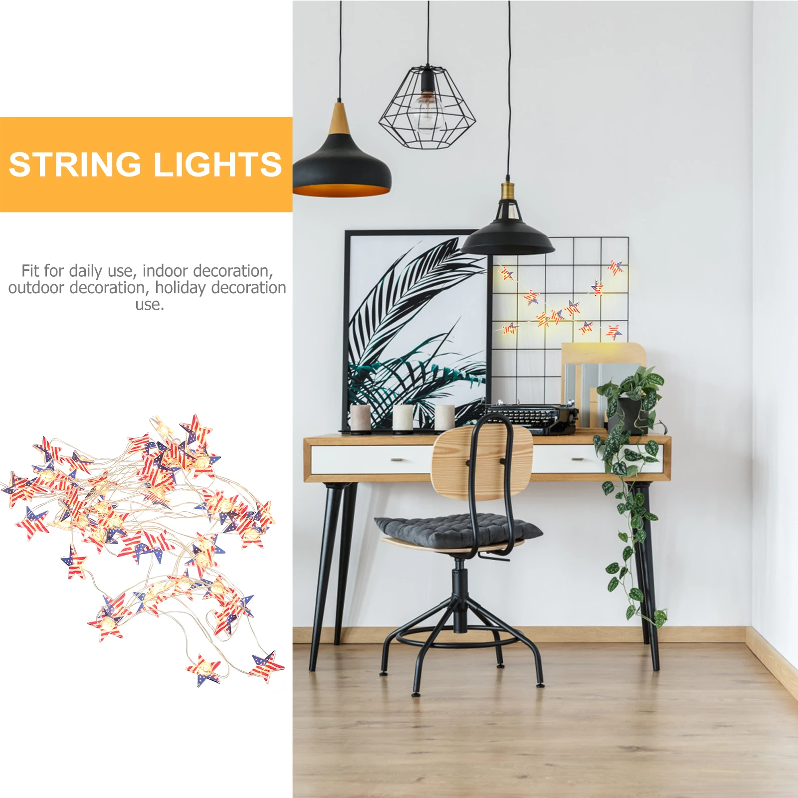 American Flag String Lights Plastic LED Decorative Party Independence Day Festive Atmosphere Safe Powered