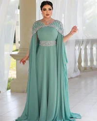 Jiayigong-Vestidos de Noche de gasa drapeados con lentejuelas para mujer, vestidos elegantes de quinceañera con escote en V a la moda