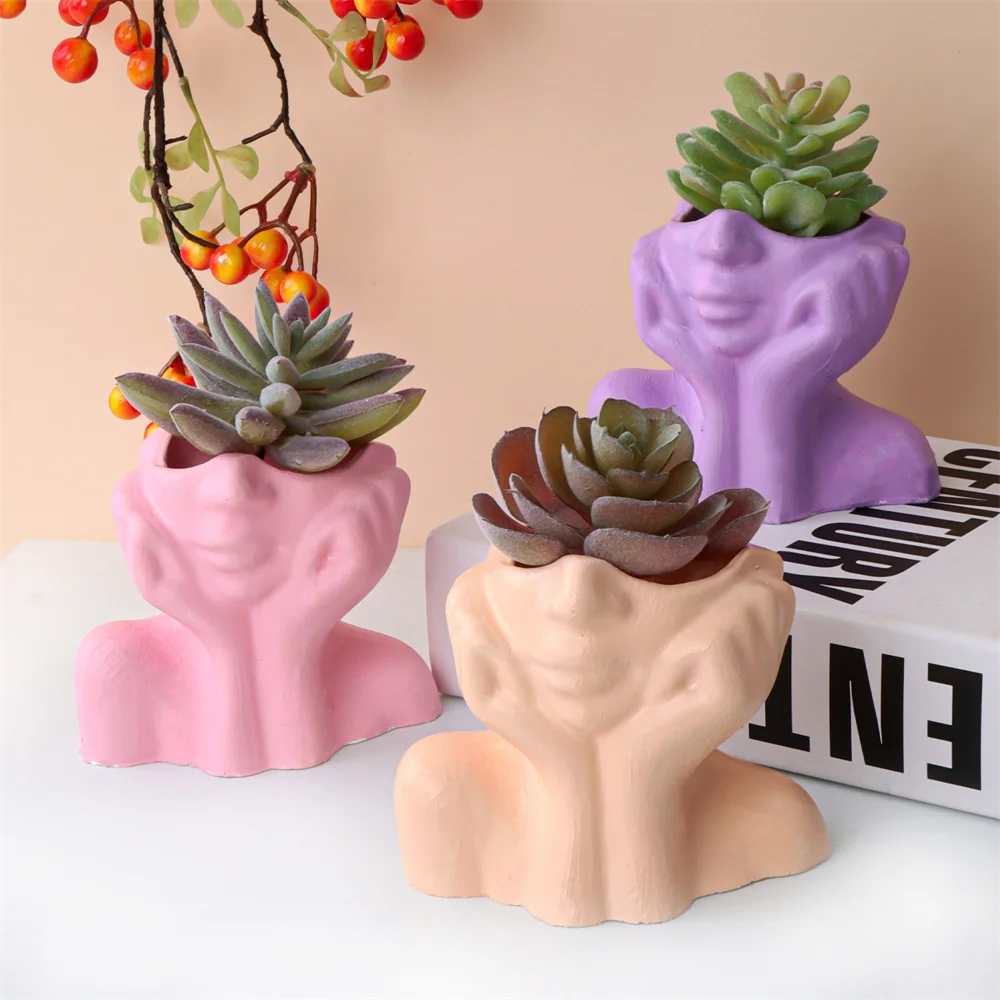 Abstract Face Planter Pot Silicone Mold Candlestick Storage Succulent Plant Cement Vase Resin Plaster Concrete Mold Home Decor - view 5