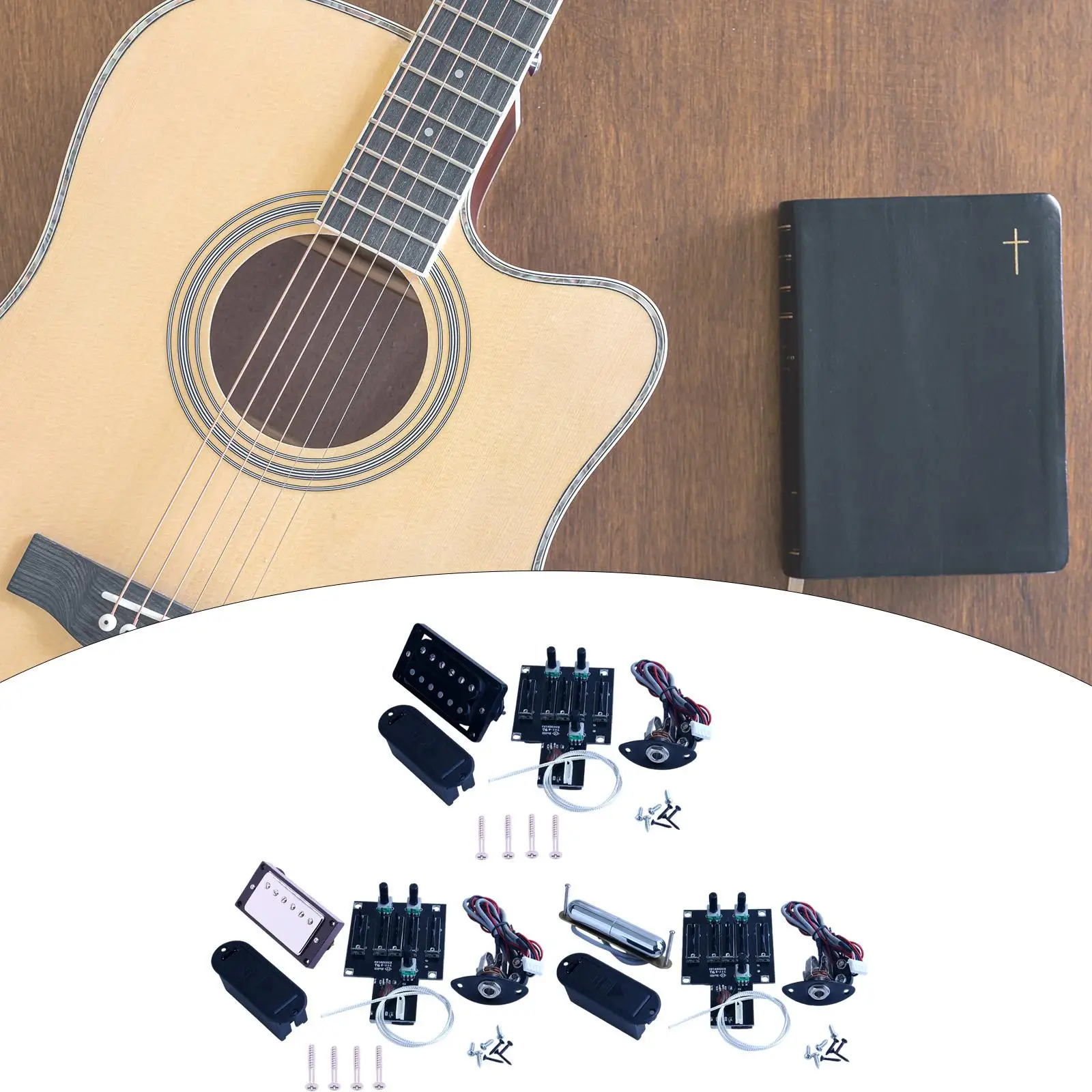 

Piezo Guitar Pickup Preamp Amplifier 4 Band EQ Tuner Enhanced Sound Guitar Part for Classical Acoustic Guitars Accessories