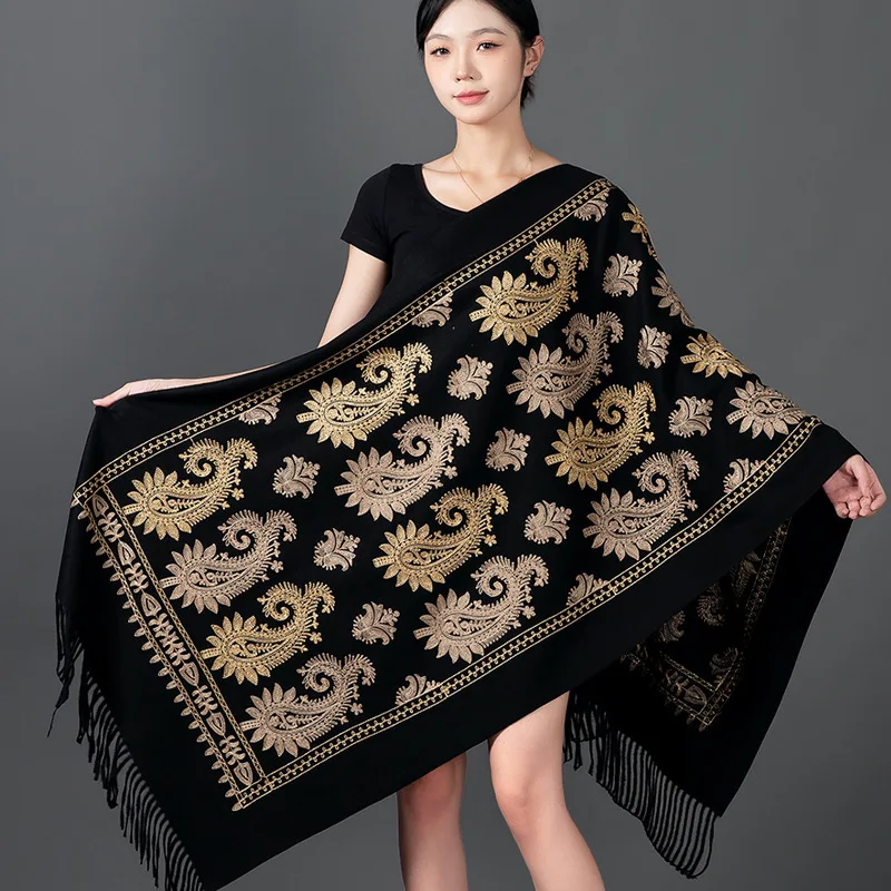 Soft Embroidery Flower Pashmina Mujer Bufanda Soft Embroidery Flower Pashmina Mujer Bufanda Echarpes Warm Poncho Kerchief