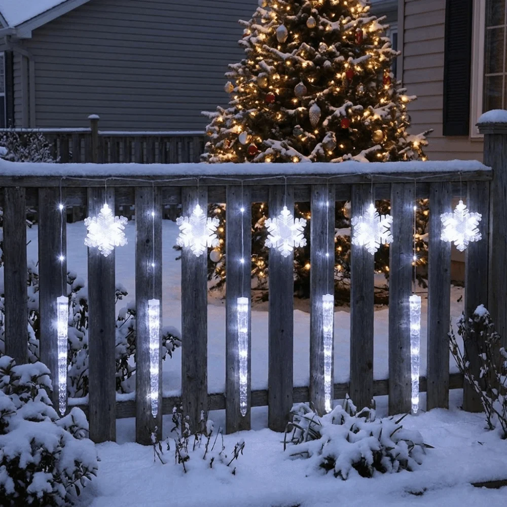 Icicle and Snowflake Shapes Christmas LED Curtain Lights Waterproof Durable Wiring Twinkling Hanging Decor Lamp Remote Control