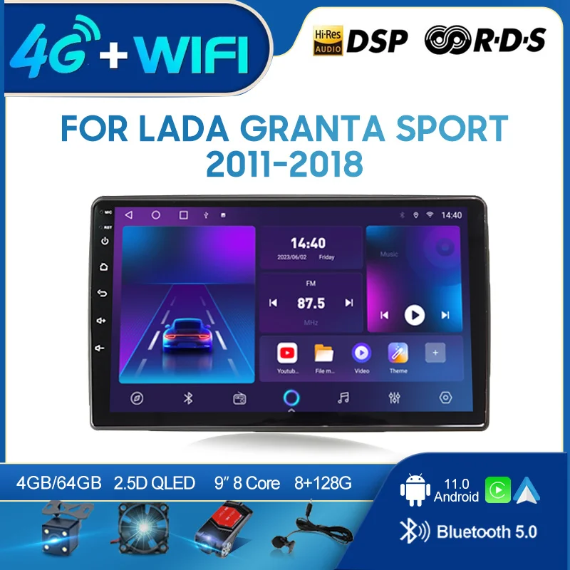 

QSZN For LADA Granta Sport 2011-2018 LHD 2din Android 12.0 Car Radio Multimedia Video Player GPS Navigation 4G Carplay Head unit