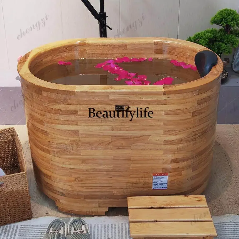 Y136 Y136 Wooden bathtub, wooden tub, small apartment, household sitting, independent mini adult bathtub, with added depth