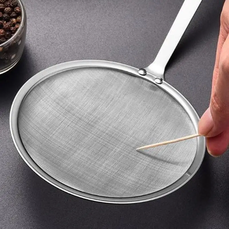 

Fine Mesh Strainer Stainless Steel Flat Cooking Skimmer Ladle Colander W Handle