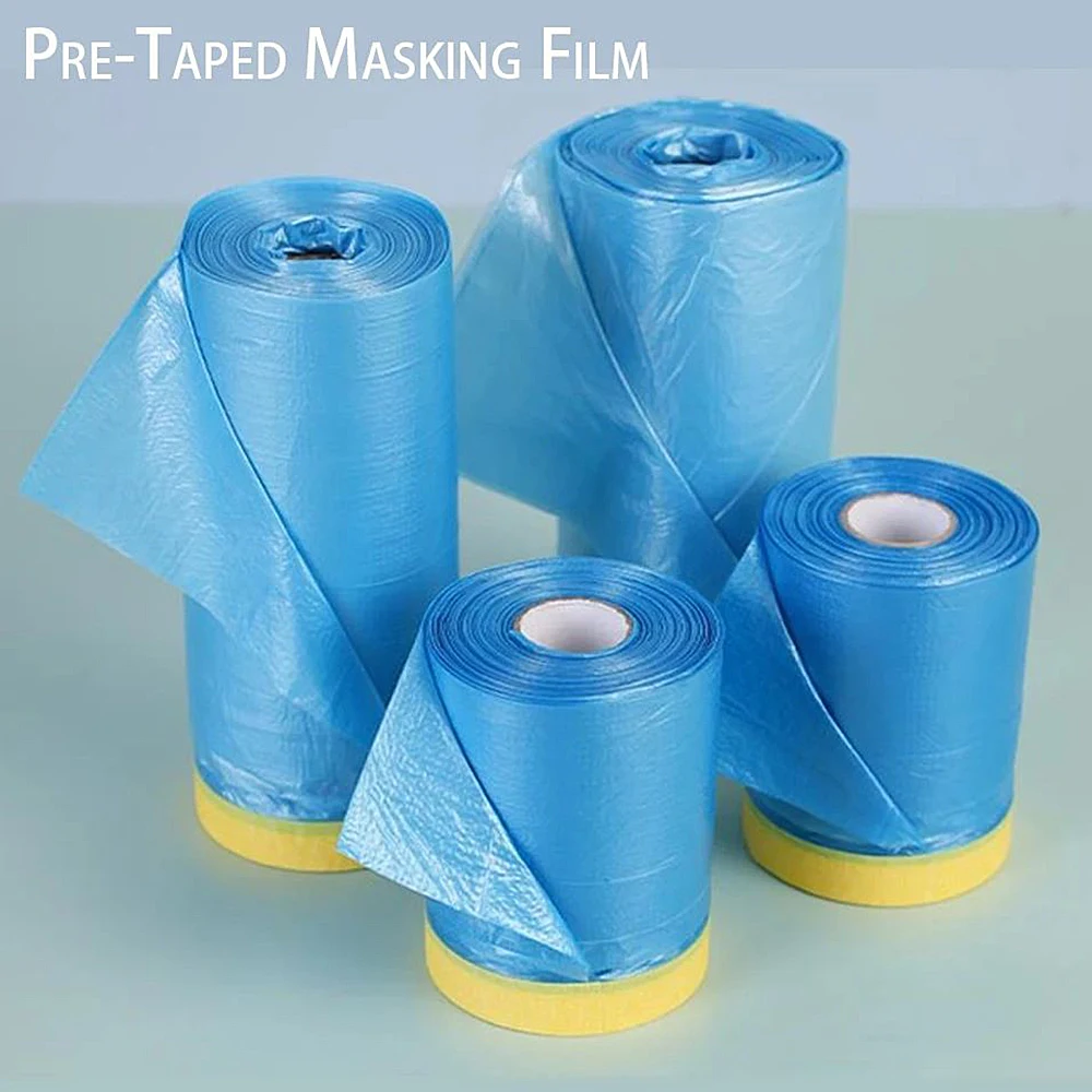 1PCS Pre-Taped Masking Film Plastic Sheeting Automotive Washi Tape No Residue Painters Plastic Drop Cloth for Painting