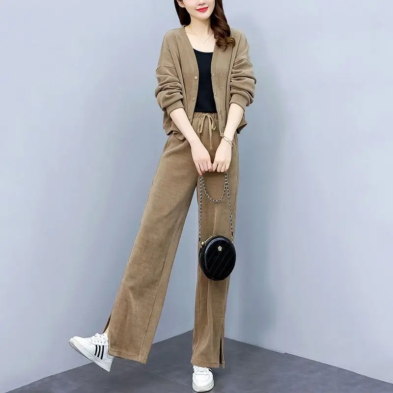 

Women's Cardigan Button V-Neck Long Sleeve Tops Elastic Waist Drawstring High Waist Pants Autumn Winter Casual Fashion sets