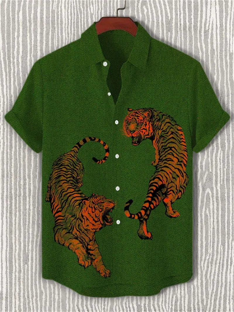 

Новая мужская льняная рубашка с короткими рукавами и 3D волнистым принтом и рисунком воина, кота, животного, повседневная рубашка с короткими рукавами, топ