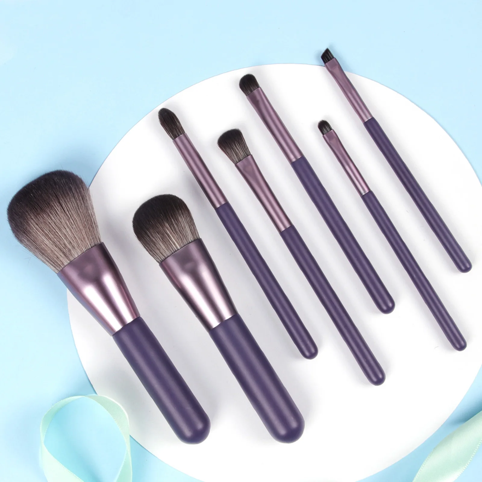 Portable 7Pcs Complete Makeup Brushes With PU Storage Bucket Foundation Highlight Eyebrow Beginner Cosmetic Kit