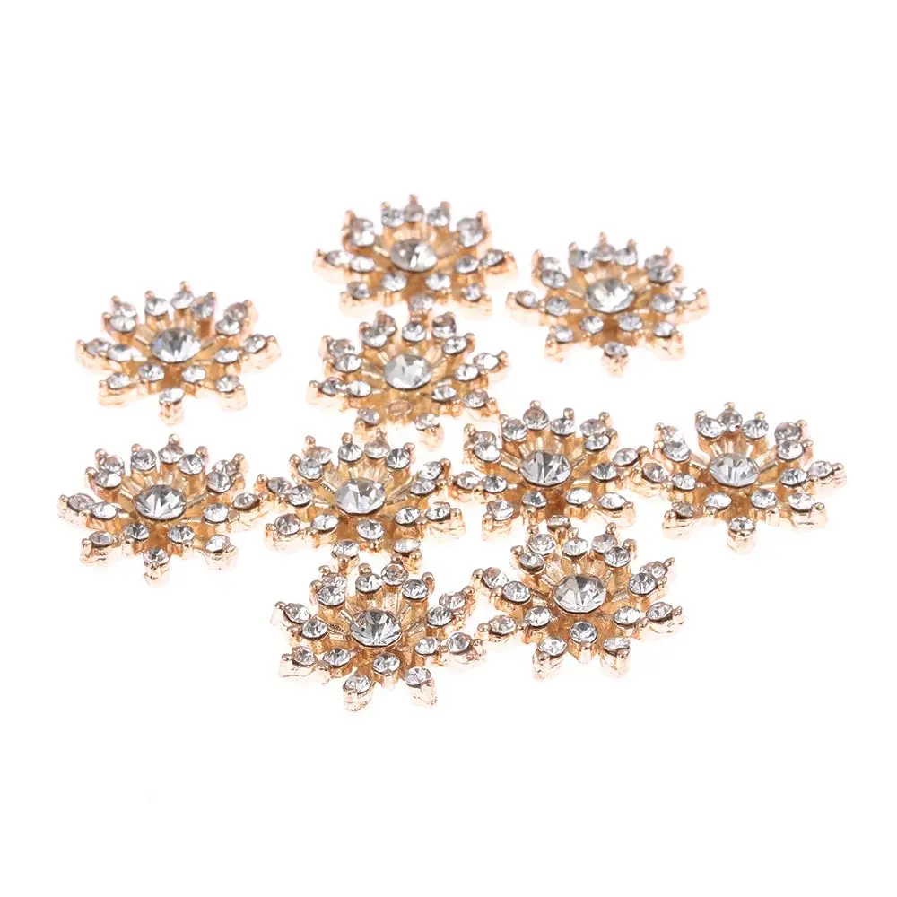 10PCS 16MM Craft Hairpin Accessories Plating Rhinestone Button Snowflake Buttons Apparel Sewing Pearl Buckle