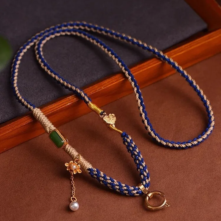 

New Thai Hand Woven Buddhist Brand Necklace Tangka Pendant Jade Hanging Rope Universal Buckle Lucky Jewelry