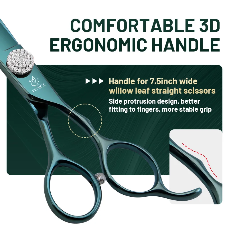 

Fenice Professional 7/7.5Inch JP440C Pet Straight Scissors Electroplating Green Comprehensive&wide Willow Leaf Dog Hair Shears