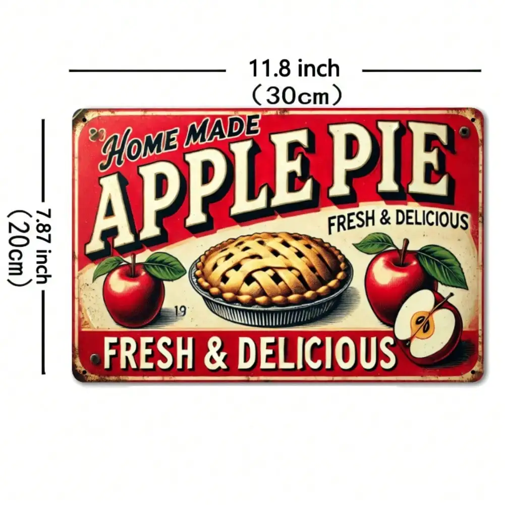 Vintage Metal Wall Sign 8x12 Inch Rustic Apple Pie Tin Decor for Kitchen Cafe Home