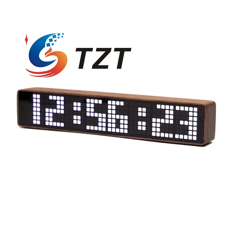 TZT Chrono-Wood Wifi Clock LED Clock Desktop Alarm Clock w/ Walnut Solid Wood Shell and White/Blue/Red LED Module