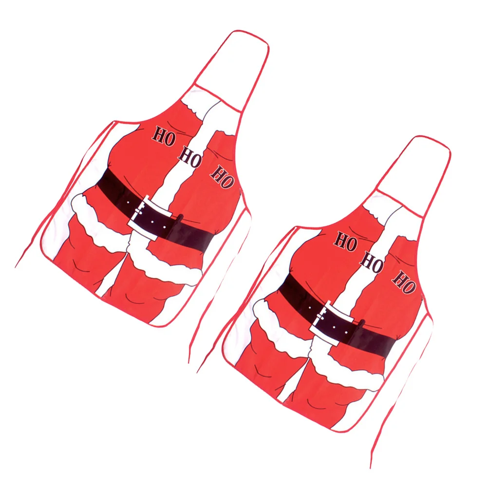 

2Pcs Christmas Apron Red Festive Kitchen Decoration for Women Holiday Party Costume Waitress Uniforms Xmas Gifts