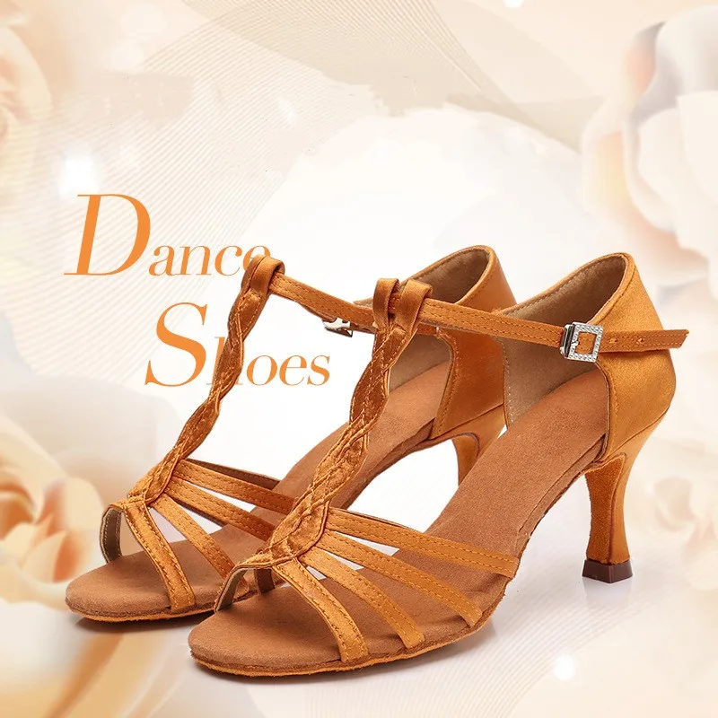 Chaussures de danse latine en satin à talons hauts pour femmes, semelle en daim souple, salle de Rh, tango, cha-cha, sandales en phtals pour adultes, nouveau style, 2 couleurs