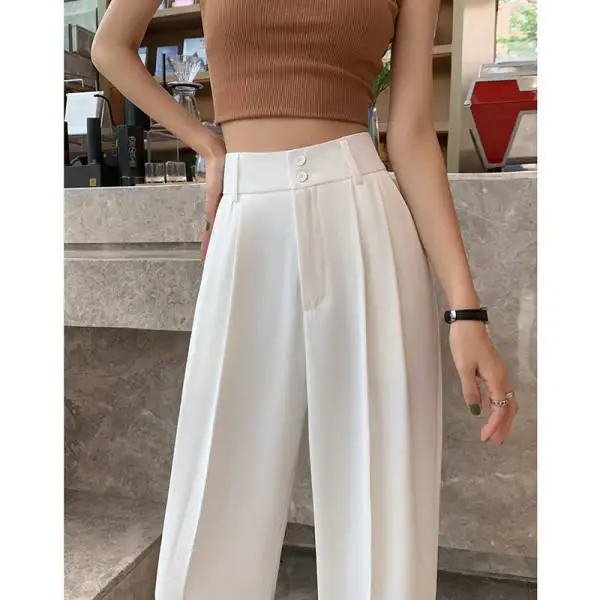 

White High Waist Wide Leg Pants Women's Summer Thin Hanging Sense Casual Pants plus Size Slimming Short Pants Suit Pants