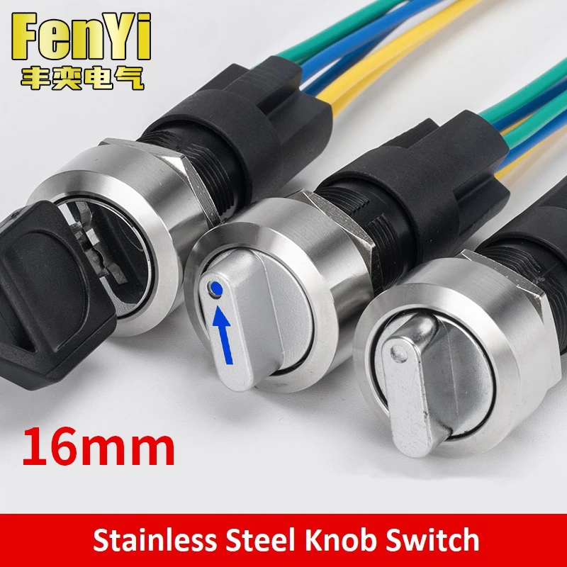 

16mm 2Positions 3Positions Self-locking Metal Rotary Switch Key Knob Switch with Connector