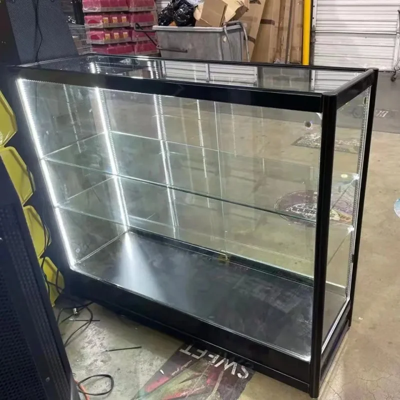 

Custom, small glass display for smoke shop tempered glass showcase lockable aluminum frame display glass cabin