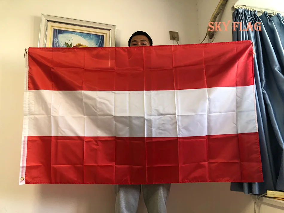 SKY FLAG Austria Flaga 90x150cm wisząca poliestrowa drukowana AT Austria Flaga Baner do dekoracji wnętrz