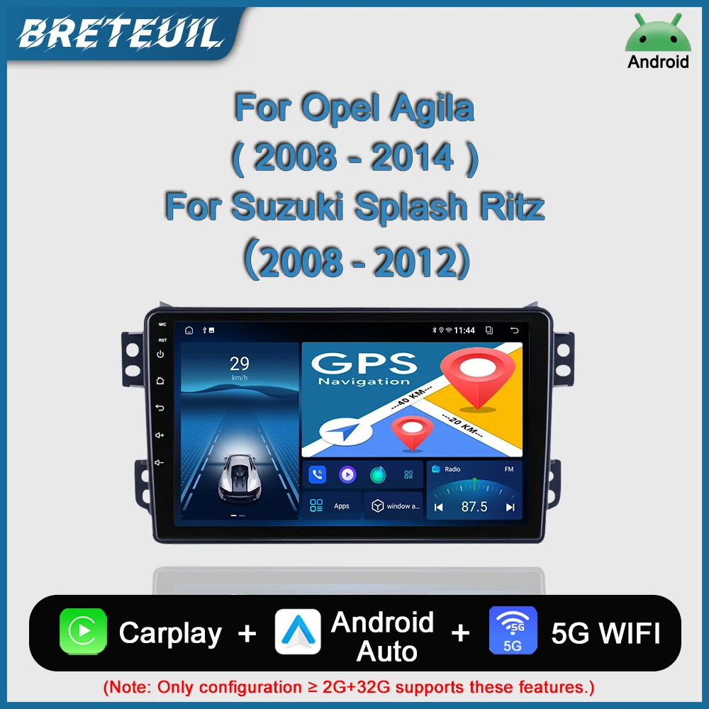 For OPEL Agila SUZUKI Splash Ritz 2008-2014 GPS Navigation Android Car Radio Multimedia Player Carplay Touch Screen Auto Stereo