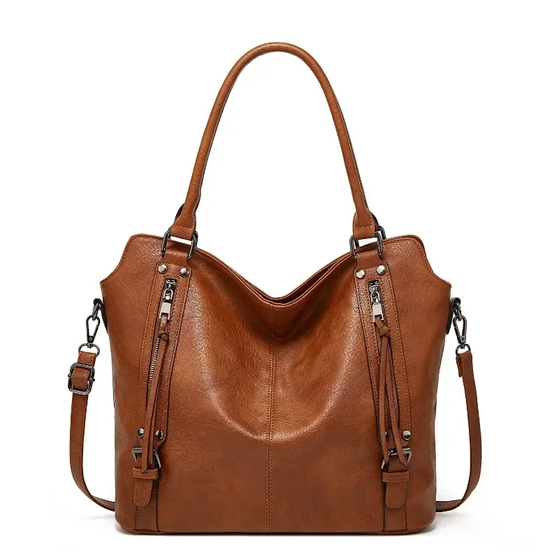 

European and American retro women's bag, simple large bag, soft leather, large capacity, single shoulder, hand-held tote