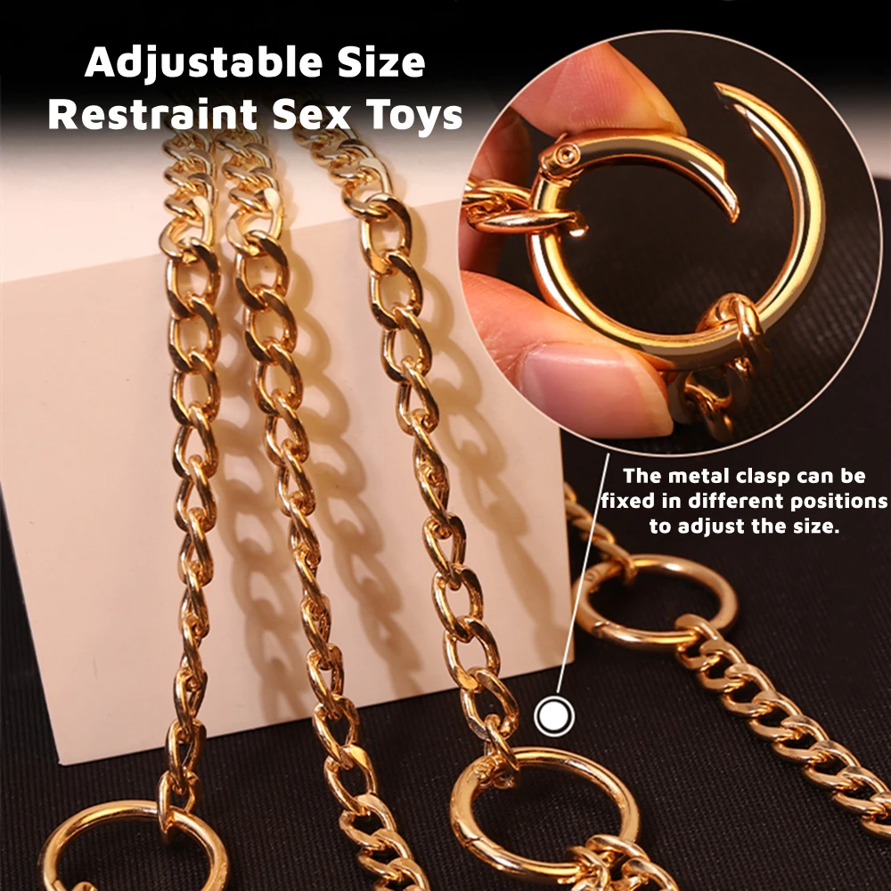 Metal Chain Bondage Toys for Sex Adult Toy BDSM Restraints Gold Hand Ankle Cuffs Adjustable Slave Obedience Couple Sex Game Tool