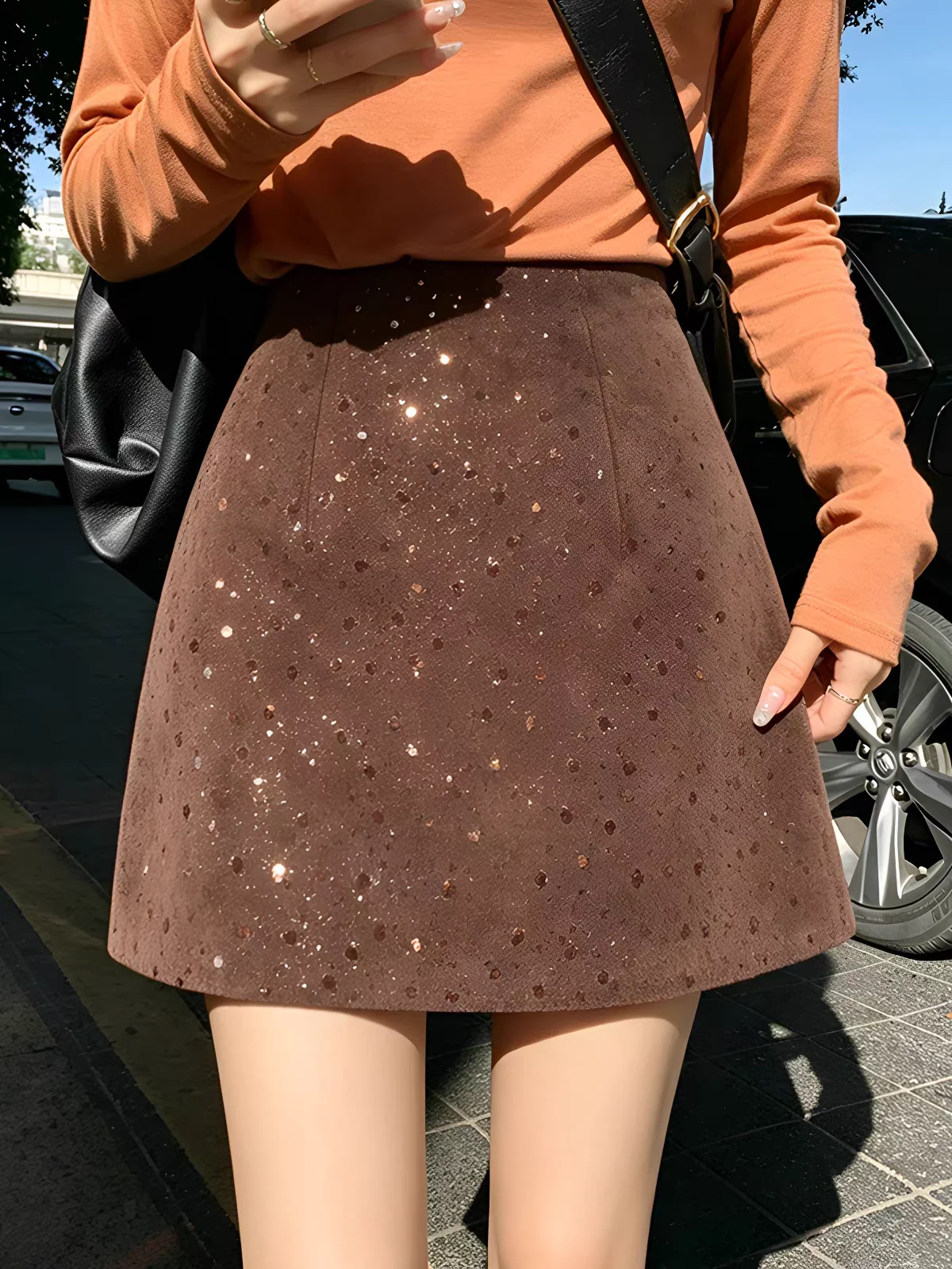 New Sequin Suede High Waist A-Line Mini Skirt for Lady Vintage Retro Style, Flattering Slimming Fit Skirts for Women Autumn 2026