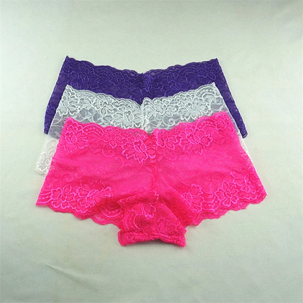 3pcs M-XXL Female Boxers Underwear Silk Boyshorts Women Transparent Panties Shorts Ladies Perspective Lingerie