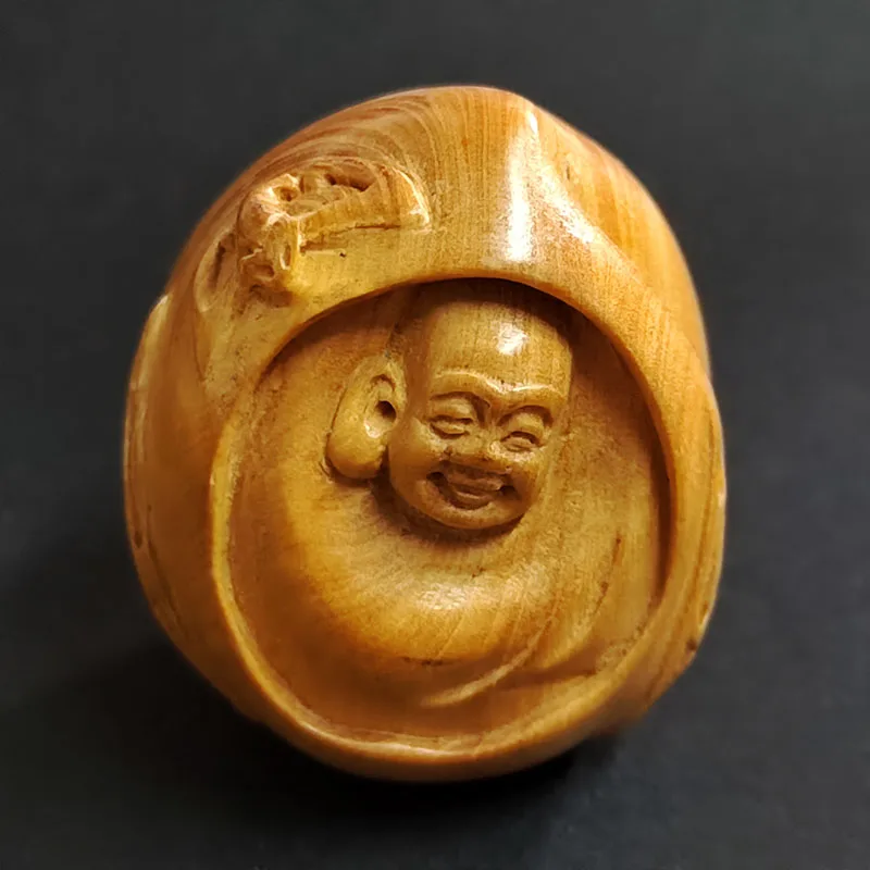 

Резьба вручную Q4993-2, статуэтка Netsuke из ящика, Будда в персике