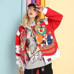 Autumn Winter Red Embroidery Baseball Plus Size Parkas Women Men Casual Zipper Long Sleeve Vintage Bomber Jacket Coat