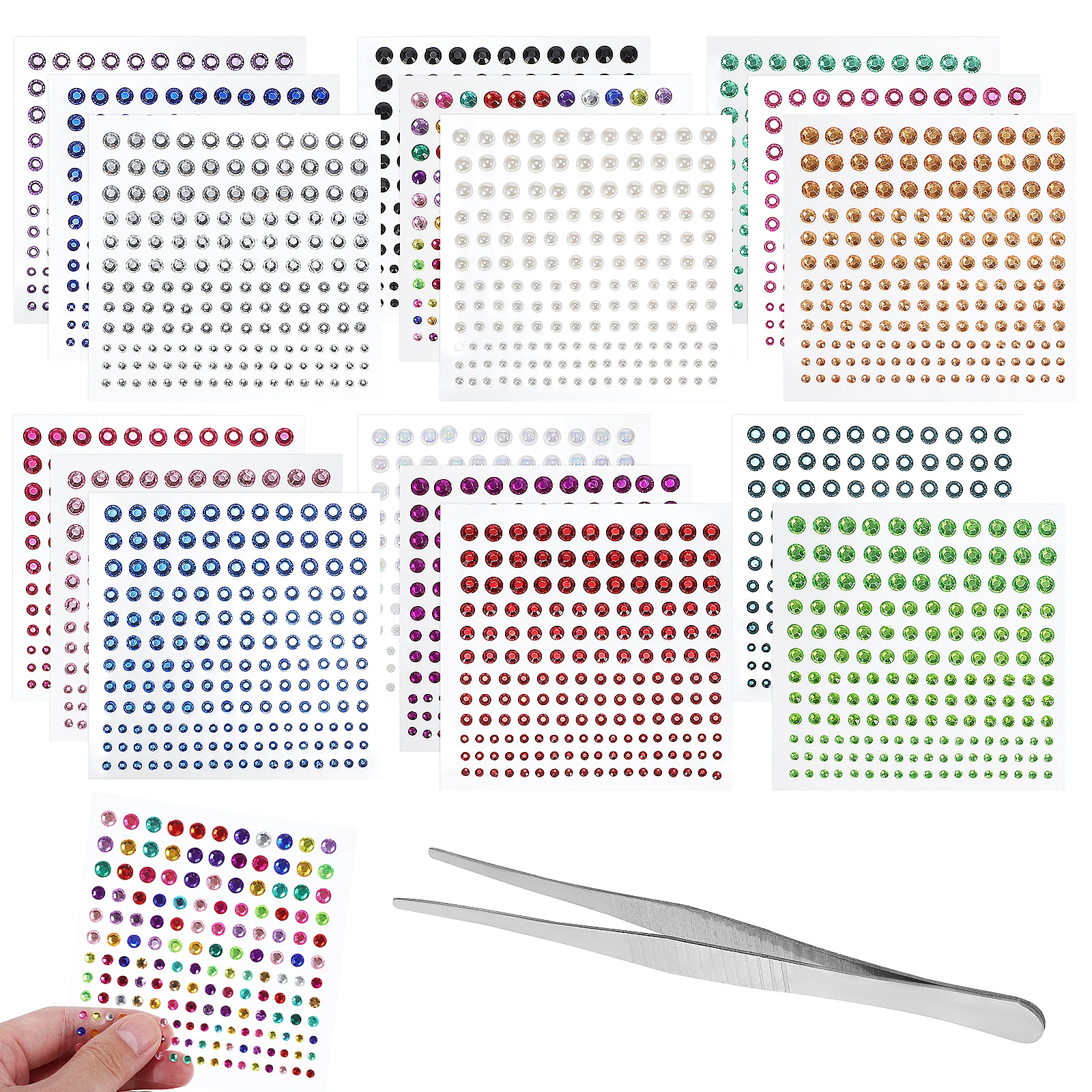 

17 Sheets Crystal Rhinestone Stickers Gems for Crafts Decoration Multi Color Acrylic DIY Kids Handcraft Skill Enhancement Phone