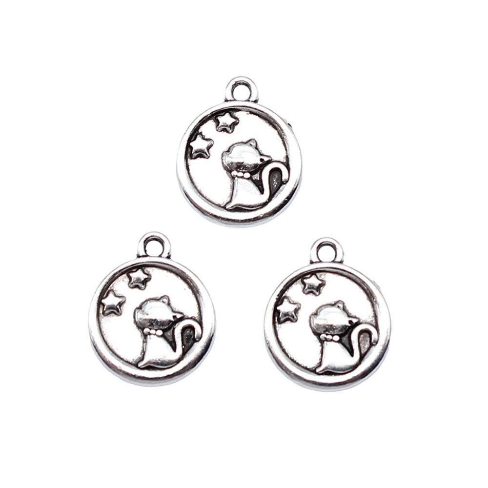 10pcs/lot 15x13mm cat star Charms For Jewelry Making Antique Silver Color 0.59x0.51inch
