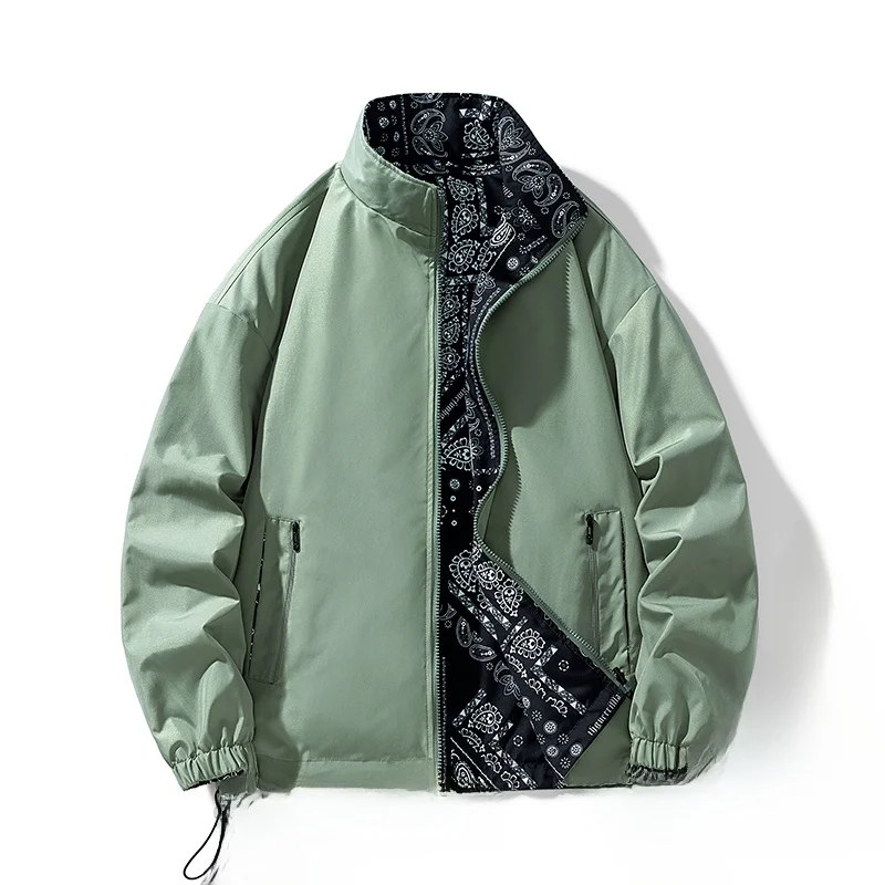 

High-End Men's Loose Fit Double-Sided Wear Spring Autumn Jaet Coat Casual Sle Large Size Fce Lined Stand Collar Coat