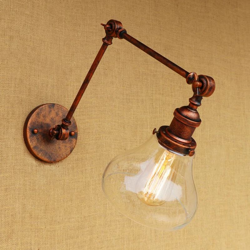 

Vintage industry Loft E27 wall light wall lamp CLEAR GLASS lampshade free adjust long swing arms for living room restaurant bar