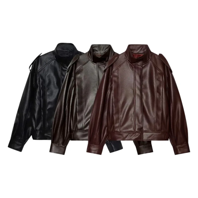 

Dave&di European And American Style Fashionable Leather Pilot Jacket Jacket Women's Jacket Woman Clothes Tops