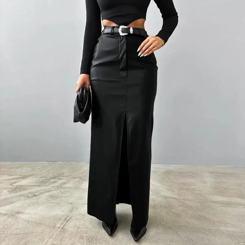 Women Clothes Skirt 2024 Autumn Temperament Velvet Leather High Waist Slim Sexy Split Straight Skirt Fashion Women Wear