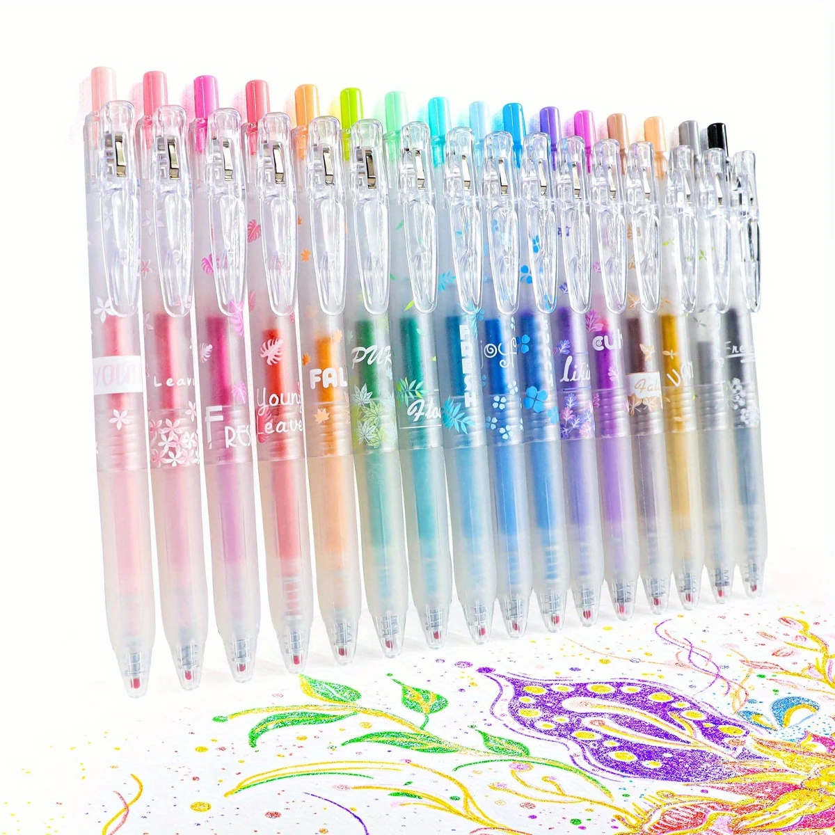 16-Color Retractable Glitter Gel Pen Set, 0.7mm Fine Tip Sparkle Pens for Journaling, Coloring, Drawing, and Doodling