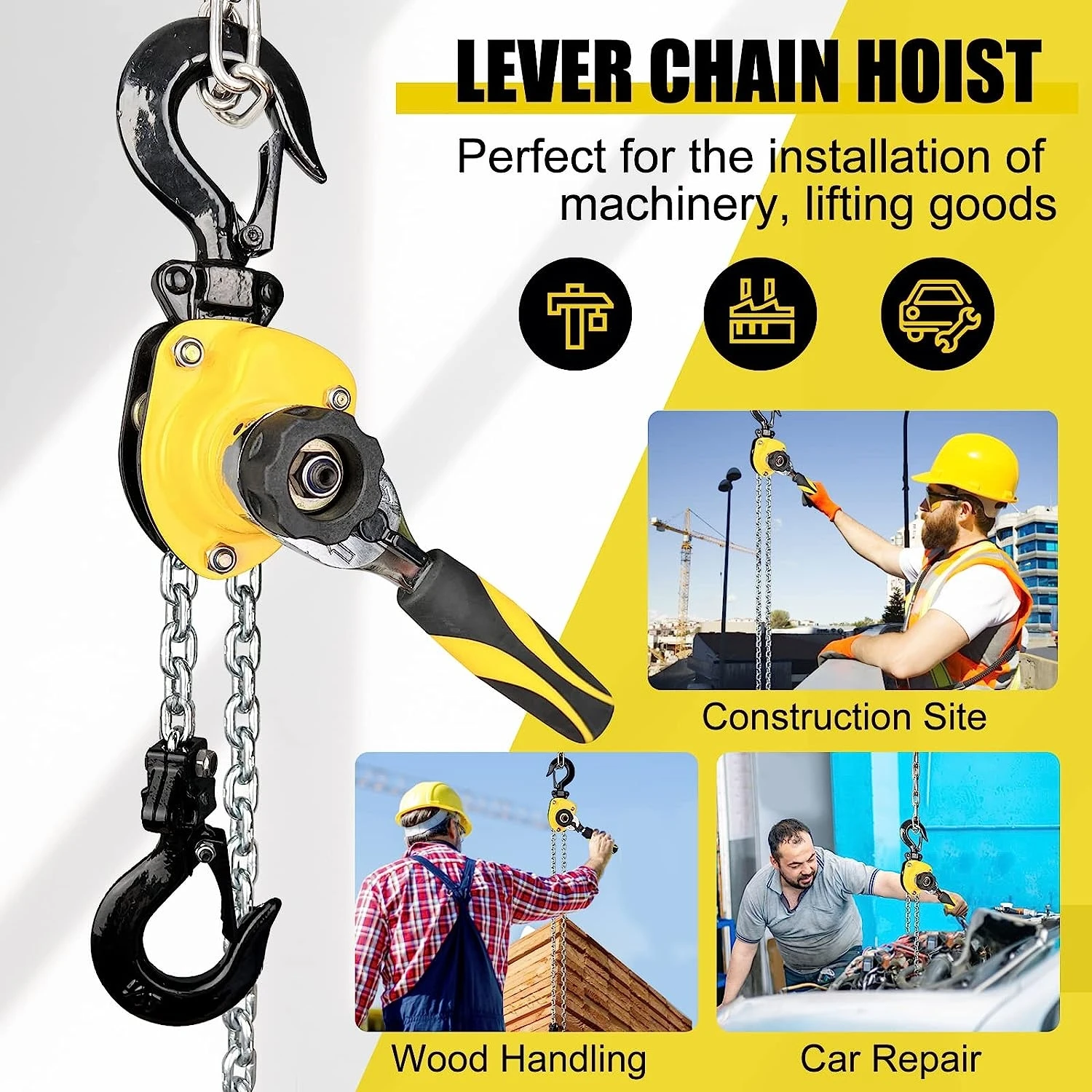 Amonstar 0.5T 0.25T Chain Hoist Anti-Rust Manual Chain Block 10ft 3m with Two Hooks for Lifting Pulling Dragging Construction