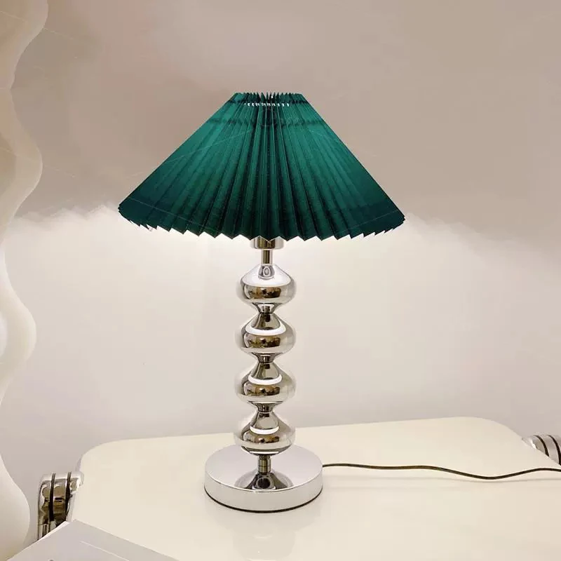 

AiPaiTe Modern Retro Pleated LED Table Lamp for Bedroom Bedside Study Silver Body Multi-color Shades Available Iron Table Lamps