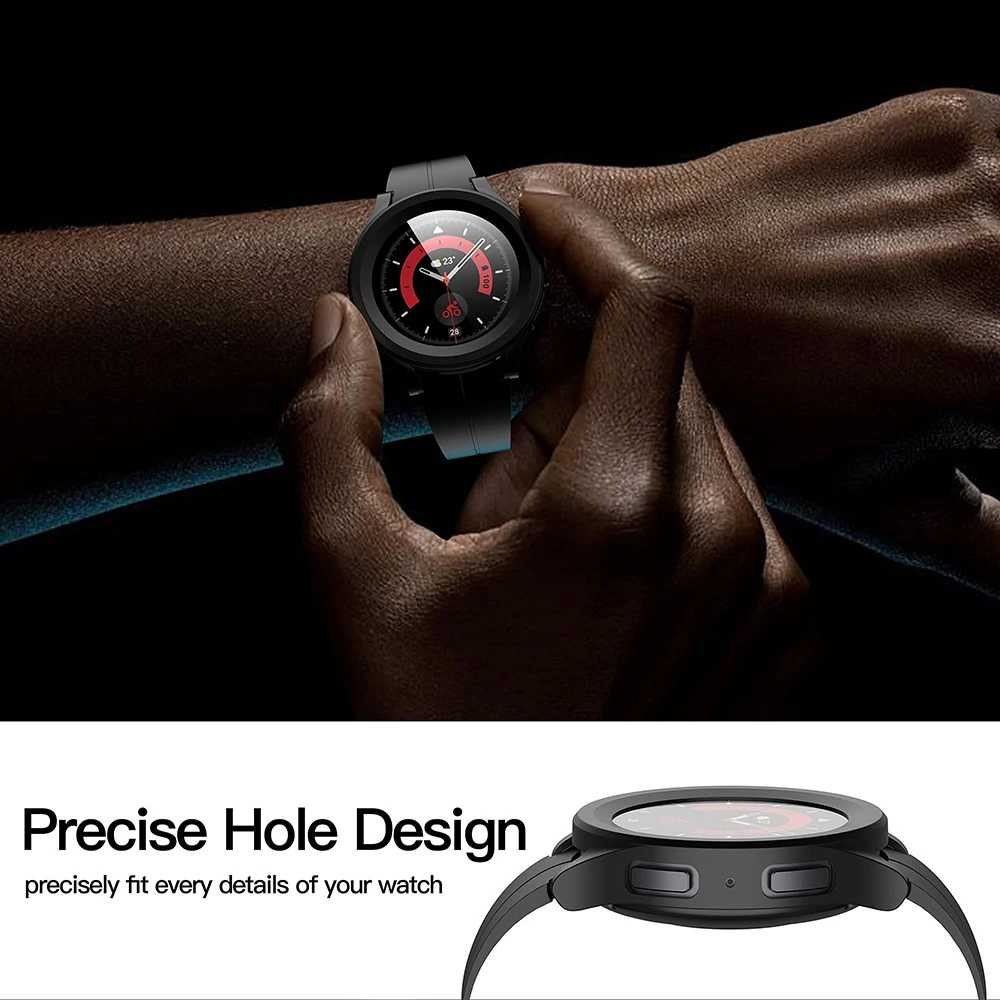 เคส PC แบบแข็งพร้อมกระจกนิรภัยป้องกันหน้าจอสำหรับ Samsung Galaxy Watch 5 Pro 45มม. ฝาครอบป้องกันรอยขีดข่วน