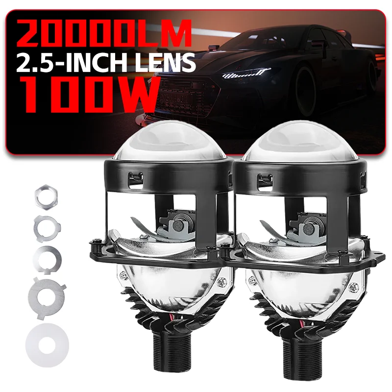 

2PCS H4 H7 100W Bi LED Projector Lens 2.5 Inch 9005/HB3 9006/HB4 20000LM Universal Car Headlight Bulb High Low Beam Turbo Diode