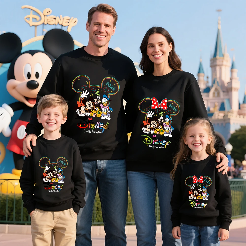 Sudaderas de algodón a juego para la familia, ropa informal con estampado de cabeza de Mickey Mouse de Disney Trip 2026 para padres e hijos, madre y padre