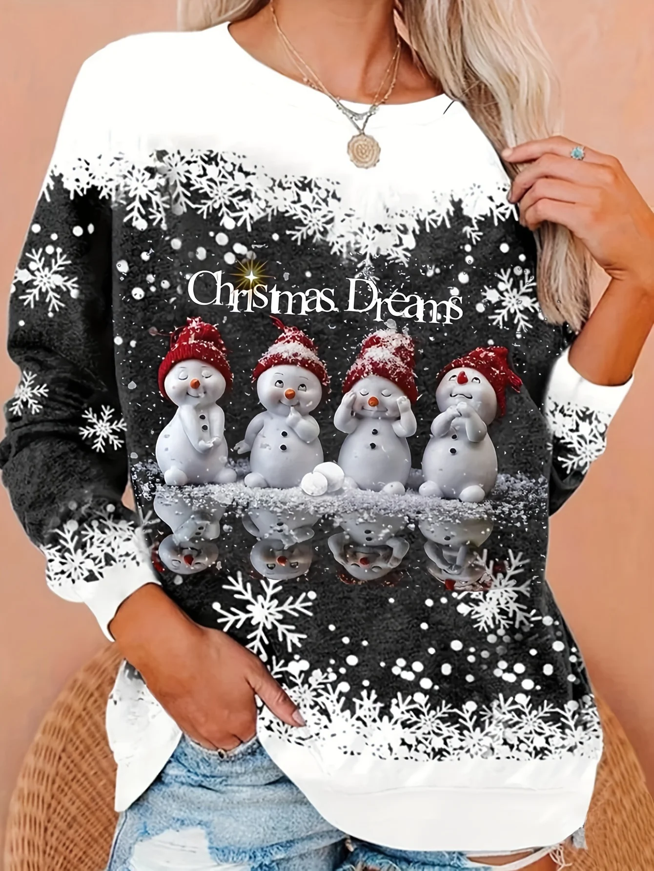 Christmas theme Snowman 3D Print O-Neck Long Sleeve T-Shirt Fashion Women clothing Casual y2k clothes Harajuku Female clothing